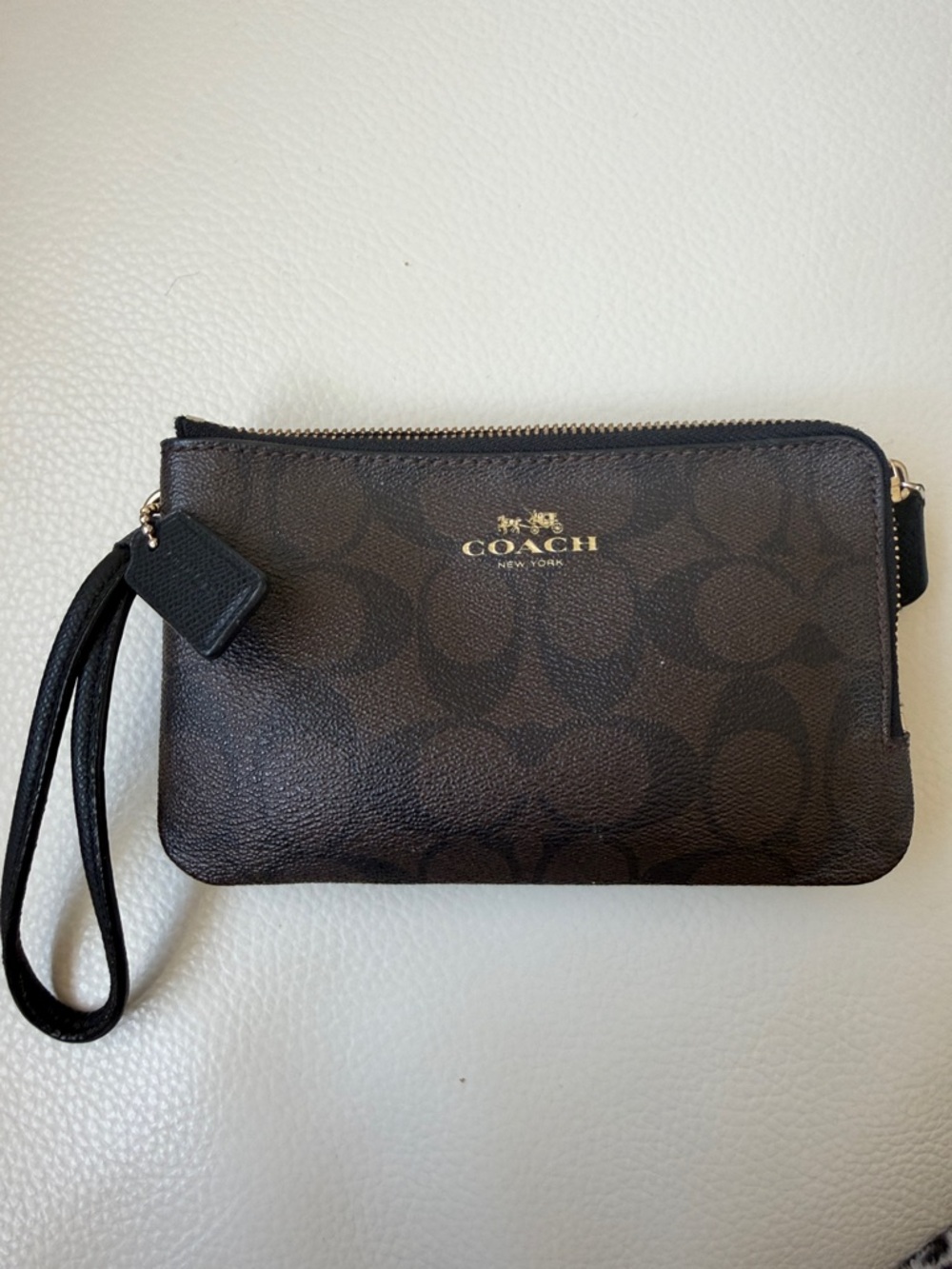 COACH Brown Signature Zip Wristlet